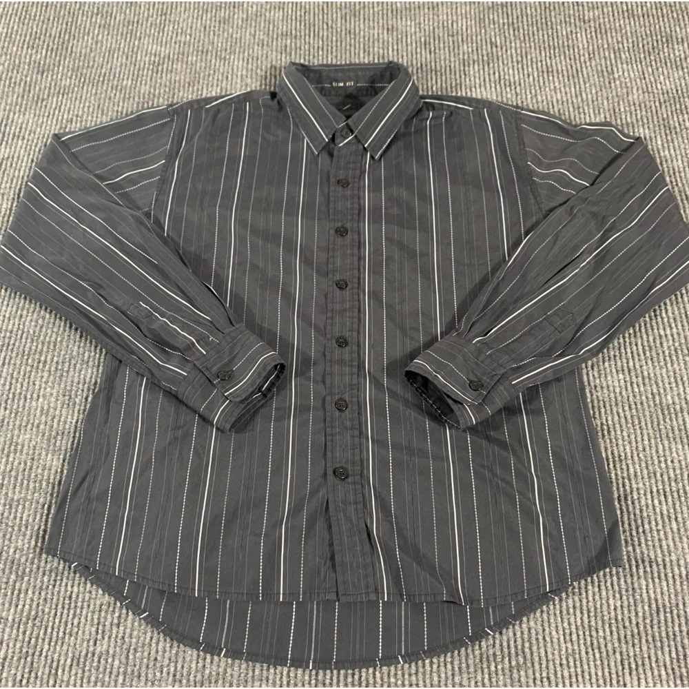BKE Shirt Mens XL Black Button Up Striped Cotton Blend‎ Dress Formal Going Out